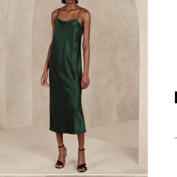 Banana Republic Edina Silk Midi Dress New Hunter Green large Tall L T 100% Silk - Picture 5 of 10